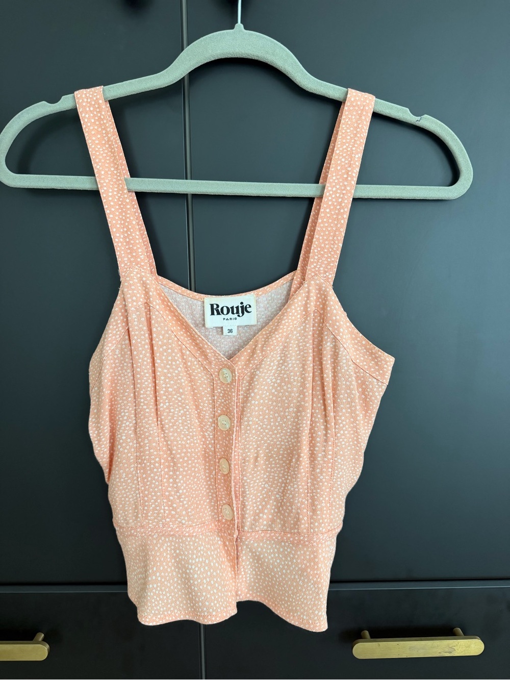 Rouje Peach Polka Dot Button-Front Crop Top